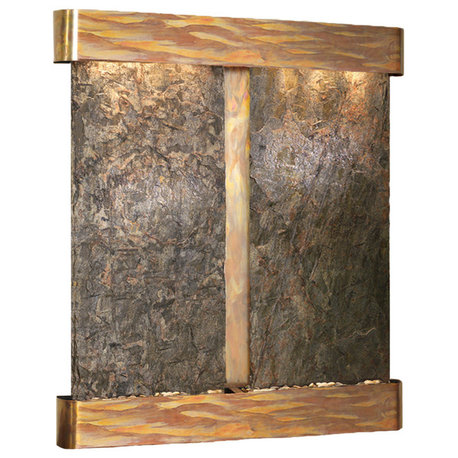 Cottonwood Falls Water Fountain, Natural Green Slate, Rustic Copper, Round