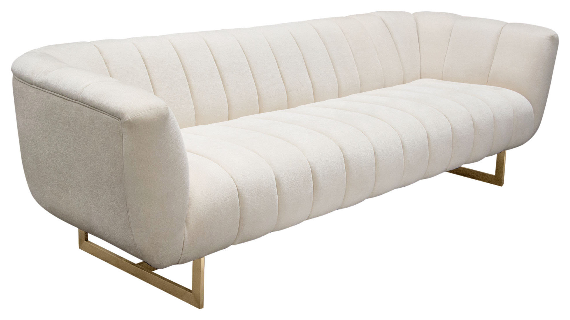 Venus Cream Fabric Sofa With Contrasting Pillows and Gold Finished