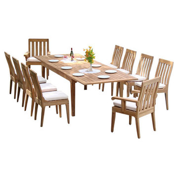 11-Piece Teak Outdoor Dining Set: 94" Extn Rectangle Table, 10 Caranas Chairs
