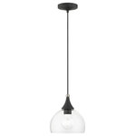 Livex Lighting Inc. - 1 Light Black Glass Pendant, Brushed Nikel Finish Accents - This single pendant from the Glendon collection has understated elegance. It features minimal details, clear curved glass with a black finish and can fit into any decor.