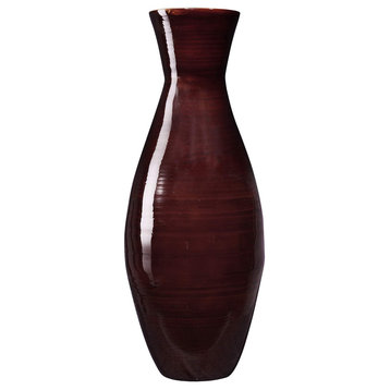 Villacera Handcrafted 20" Tall Brown Bamboo Vase Sustainable Bamboo