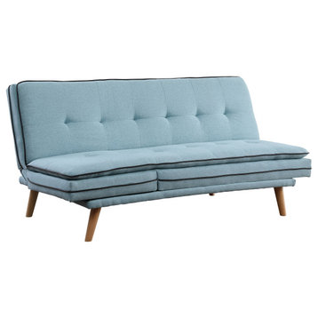 Savilla Adjustable Sofa, Blue Linen and Oak Finish