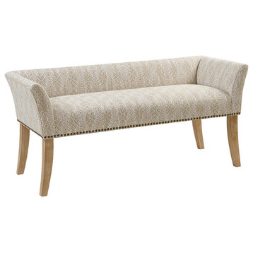 Madison Park Flared Low Arm Low Back Accent Bench Chair, Taupe Patterned
