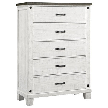 Pemberly Row 5 Drawer Wood Chest Distressed Distressed Gray and White
