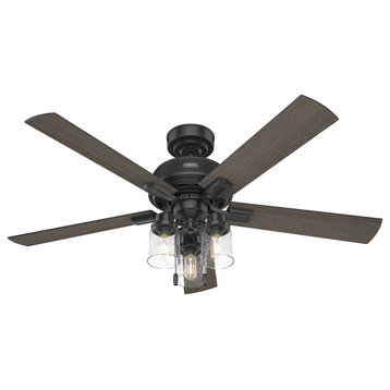 Hunter 52" Hartland Matte Black Ceiling Fan, LED Light Kit, Pull Chain