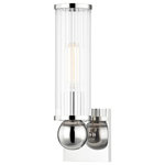 Hudson Valley - Hudson Valley Malone 1 Light Wall Sconce 5271-PN - Polished Nickel - Malone's metal-ringed, blown borosilicate glass shades are open at the top and at the bottom allowing light to pour through above and flow through below, where it reflects beautifully off the metal ball at the center of the fixture. The clear ribbed glass shows off the filament bulb details of this extremely versatile, go-anywhere, go-with-anything sconce. Double sconce can be mounted horizontally or vertically.