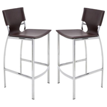 Home Square Lisbon 23.75" Leather Counter Stool in Brown - Set of 2