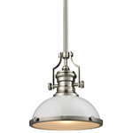 Elk Home - Chadwick 1-Light Small Pendant, Gloss White/Satin Nickel - The Chadwick Collection Reflects The Beauty Of Hand-Turned Craftsmanship Inspired By Early 20Th Century Lighting And Antiques That Have Surpassed The Test Of Time. This Robust Collection Features Detailing Appropriate For Classic Or Transitional Decors. White Glass Compliments The Various Finish Options Including Polished Nickel, Satin Nickel, And Antique Copper. Amber Glass Enriches The Oiled Bronze Finish.
