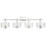 Innovations Lighting - Innovations 312-4W-PC-CL 4-Light Bath Vanity Light, Polished Chrome - Innovations 312-4W-PC-CL 4-Light Bath Vanity Light Polished Chrome. Style: Art Deco, Mission. Metal Finish: Polished Chrome. Metal Finish (Canopy/Backplate): Polished Chrome. Material: Cast Brass, Steel, Glass. Dimension(in): 9(H) x 33(W) x 5. 5(Ext). Bulb: (4)60W G9,Dimmable(Not Included). Maximum Wattage Per Socket: 60. Voltage: 120. Color Temperature (Kelvin): 2200. CRI: 99. Lumens: 450. Glass Shade Description: Clear Striate Glass. Glass or Metal Shade Color: Clear. Shade Material: Glass. Glass Type: Transparent. Shade Shape: Rectangular. Shade Dimension(in): 6(W) x 3. 375(H) x 4. 5(Depth). Backplate Dimension(in): 4. 5(H) x 4. 5(W) x 0. 75(Depth). ADA Compliant: No. California Proposition 65 Warning Required: Yes. UL and ETL Certification: Damp Location.
