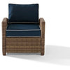 Bradenton Outdoor Wicker Arm Chair With Navy Cushions