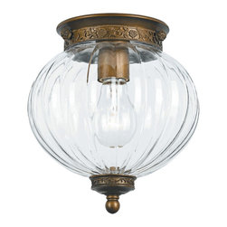 Antique Brass Melon Jar Glass Ceiling Light - Flush-mount Ceiling Lighting