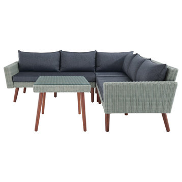 Albany All-Weather Wicker Outdoor Gray Corner Sectional Sofa, Cocktail Table Set