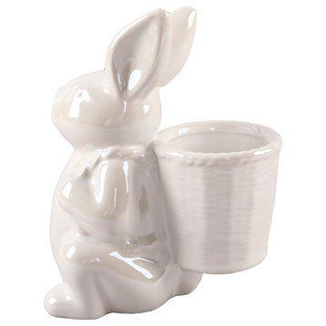 7"  Ceramic Bunny Basket Vase