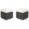 Santa Rosa Outdoor 16" Wicker Ottoman With Cushion, Multi-Brown/Beige, Set of 2