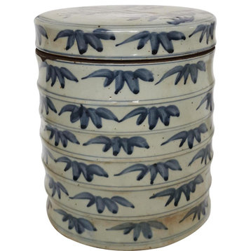 Box Bamboo Dim Sum White Blue Ceramic Handmade Hand-Craft