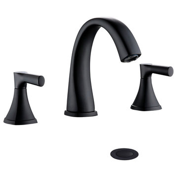2 Handle 8 Inch Widespread Bathroom Faucet with Drain Assembly, Matte Black
