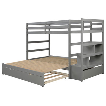 Gewnee Twin over Twin Bunk Bed with Twin Size Trundle in Gray