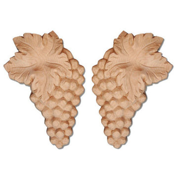 Grape Clusters Wood Carvings, Maple, 2-Piece Set