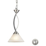 Elk Home - Elysburg 1-Light Pendant, Satin Nickel And White Glass, Includes Adapter Kit - The geometric lines of this collection offer harmonious symmetry with a sophisticated contemporary appeal. A perfect complement for kitchens, billiard parlors, or any area that requires direct lighting.