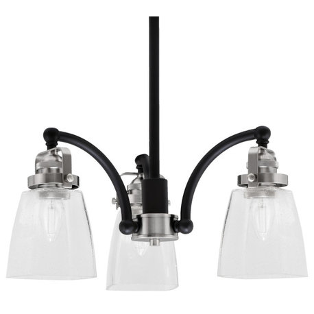 Easton 3 Light Chandelier, MatteBlack & Brushed Nickel, 4.5" Square Clear Bubble