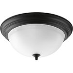 Progress Lighting - 3-Light Flush Mount, Forged Black - Three-light flush mount with dome shaped alabaster glass, solid trim and decorative knobs. Center lock-up with matching finial.