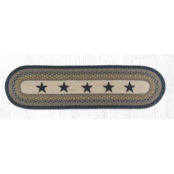 Earth Rugs OP-99 Black Stars Oval Patch Runner 13" x 48"