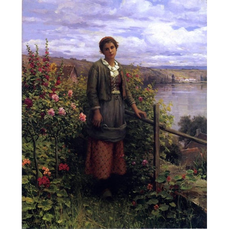 Daniel Ridgway Knight In Her Garden, 20"x25" Wall Decal Print