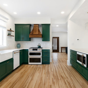 Transitional Craftsman Kitchen Remodel in Minneapolis with Green Cabinets & Cust