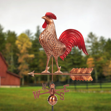 Large Rooster Weathervane Pure Copper Hand Finished Multi-Color Patina