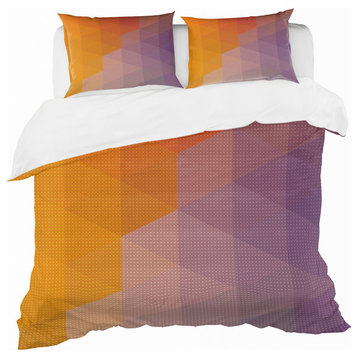 Dotted Triangular Geometry in Yellow and Purple Modern Bedding, King