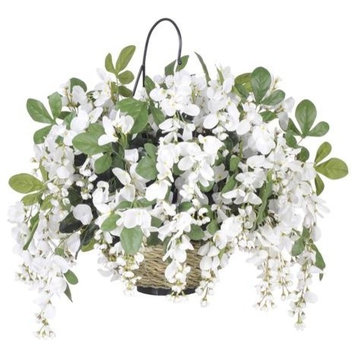 Artificial White Wisteria Hanging Basket