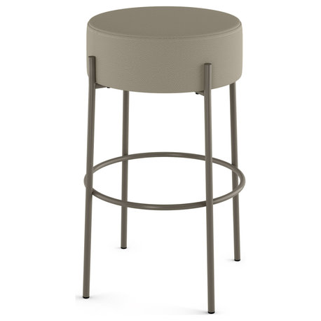 Amisco Clovis Counter and Bar Stool, Greige Faux Leather / Grey Metal, Bar Height