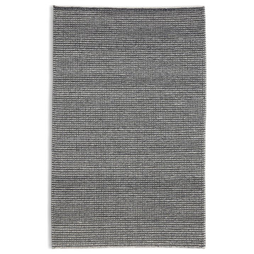 Handmade Pile Woven Grey & White Striped Wool Rug by Tufty Home, 2.3x9