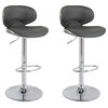 CorLiving Adjustable Low Back Curved Gray Faux Leather Barstool - Set of 2