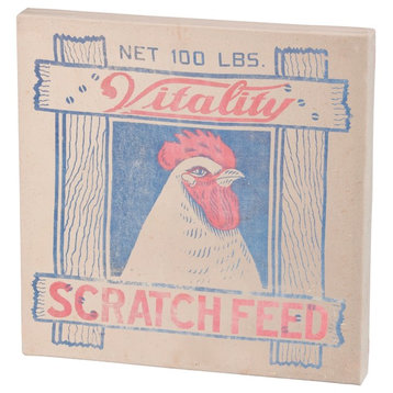 Rooster Scratch Feed Canvas Farmhouse Style Box Sign 10 Inches