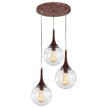 Woodbridge Lighting Alicia 3-Light Pendant Cluster, Walnut, Clear Vintage Bulb