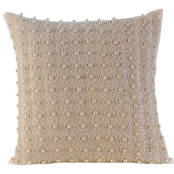 Ivory Throw Pillow Covers 16"x16" Silk, Pearl Bed