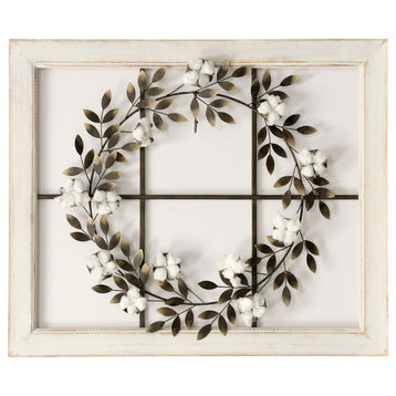 Cotton Wreath Window | Wood and Metal Material Country Wall Hanging | Built in