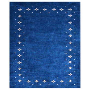 Hand Knotted Loom Silk Mix Area Rugs Contemporary Blue