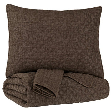 Ashley Furniture Ryter Twin Microfiber Coverlet Set in Brown