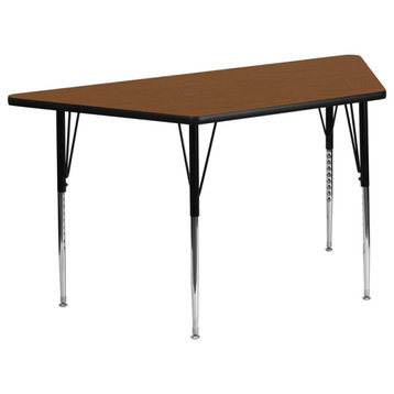 29.5''x57.25'' Trapezoid Oak HP Laminate Activity Table-Standard Height Adj,Legs