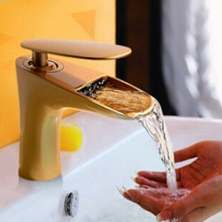 Brio Gold Bathroom Water Fall Faucet - Brass Material Single Lever Hot and Cold - Bathroom Sink Faucets