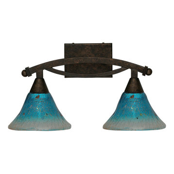 Bow 2 Light Bath Bar, 7" Teal Crystal Glass