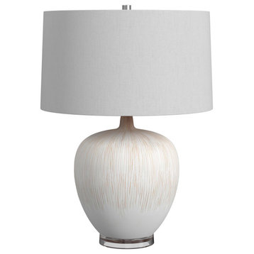 Beige Ceramic Table Lamp with Grooved Texture