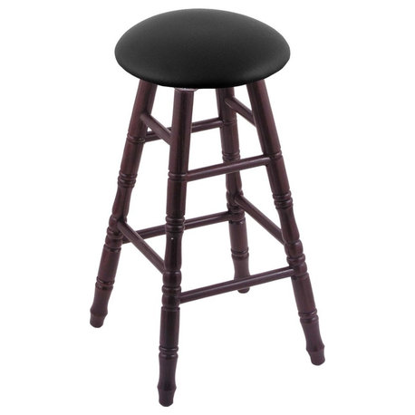 XL Oak Bar Stool, Dark Cherry Finish With Black Vinyl Seat