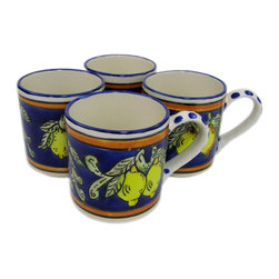 Le Souk Ceramique - Stoneware Coffee Mugs, Set of 4, Citronique Design - Serving And Salad Bowls