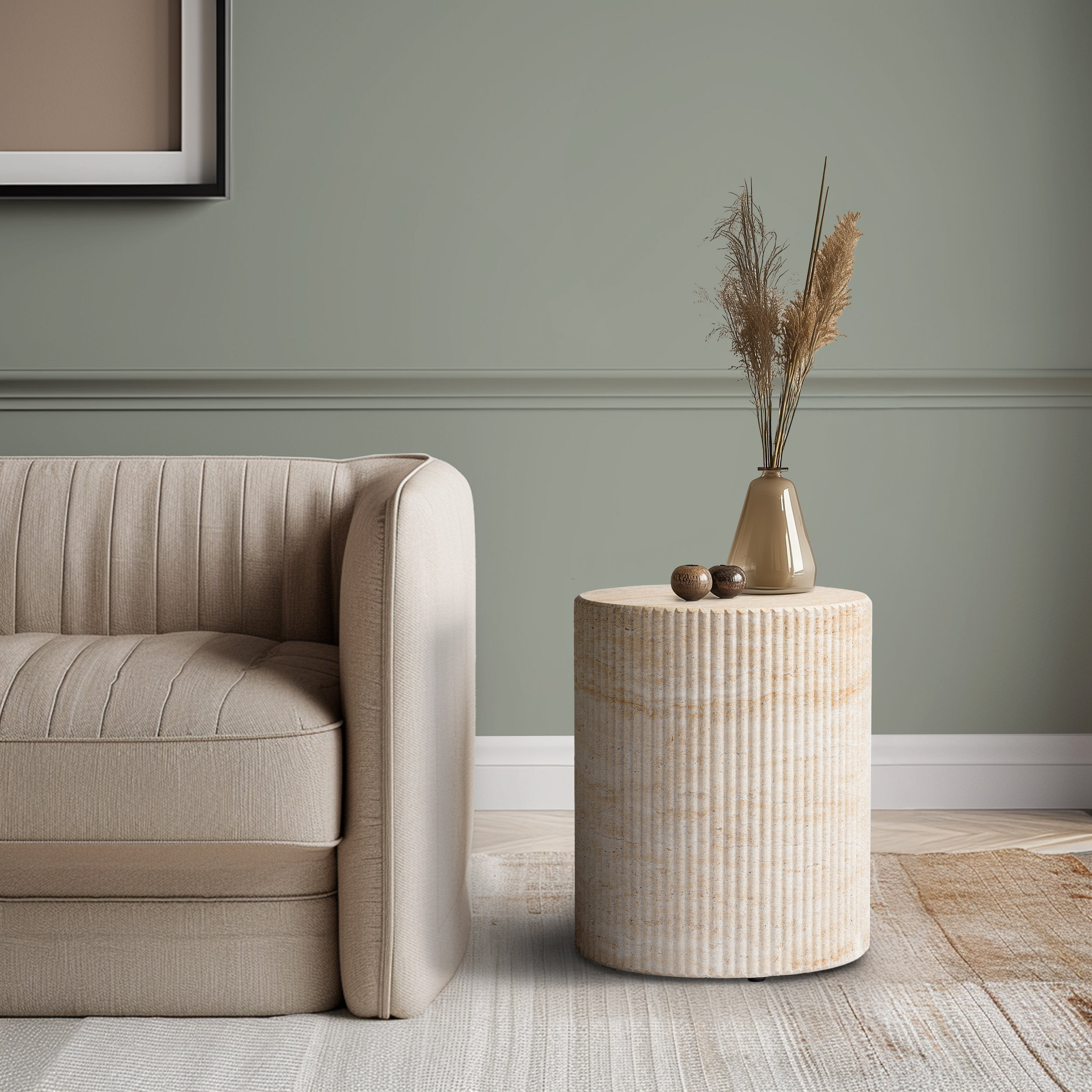 Studio London Maru Modern Travertine Effect Side Table for Stylish Home