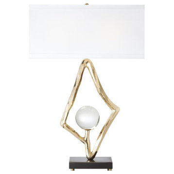 Retro Midcentury Modern Abstract Diamond Lamp | Brass Gold Crystal Sphere White
