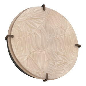 Justice Design Group Porcelina 2-Light Fluorescent Flush-Mount Brushed Nickel Finish with Waterfall Faux Porcelain Resin Shade