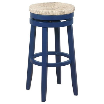 Home Square 31" Wood Swivel Barstool in Navy Blue - Set of 2